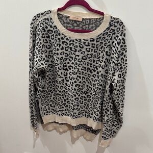 Twin-Set Leopard Print Crew Neck Sweater - Black and Cream